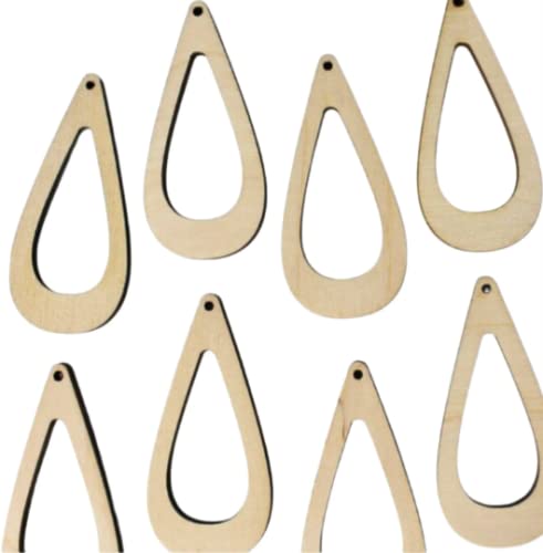 ALL SIZES BULK (12pc to 100pc) Unfinished Wood Wooden Hollow Slim Teardrop Frame Laser Cutout Dangle Earring Jewelry Blanks Charms Ornaments Shape Texan Wood Crafts