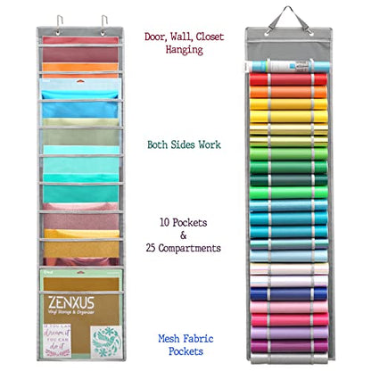 Hanging Vinyl Organizer, Double-Sided, ZENXUS 25 Compartments Roll Storage, Backside 10 Pockets for 12x12 Vinyl Sheet, Cardstock, Scrapbook Paper, - WoodArtSupply