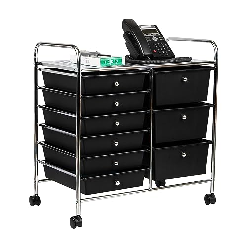 Mind Reader Rolling Cart with Drawers, Utility Cart, Craft Storage, Kitchen, Metal, 24.25"L x 15.25"W x 26.25"H, Black/Silver Mind Reader