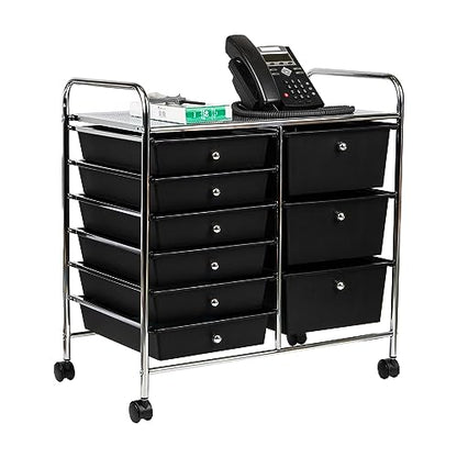 Mind Reader Rolling Cart with Drawers, Utility Cart, Craft Storage, Kitchen, Metal, 24.25"L x 15.25"W x 26.25"H, Black/Silver - WoodArtSupply