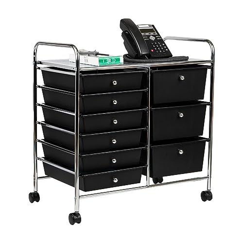 Mind Reader Rolling Cart with Drawers, Utility Cart, Craft Storage, Kitchen, Metal, 24.25"L x 15.25"W x 26.25"H, Black/Silver - WoodArtSupply