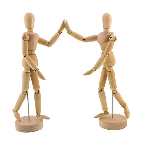 US Art Supply® Wood 12" Artist Drawing Manikin Articulated Mannequin with Base and Flexible Body - Perfect for Drawing The Human Figure (12" Pair - US Art Supply