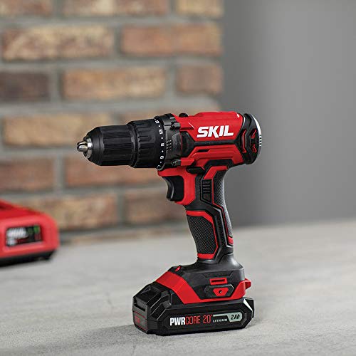 SKIL 20V 2-Tool Combo Kit: 20V Cordless Drill Driver and Impact Driver Kit Includes 2.0Ah PWR CORE 20 Lithium Battery and Charger - CB739001 Skil