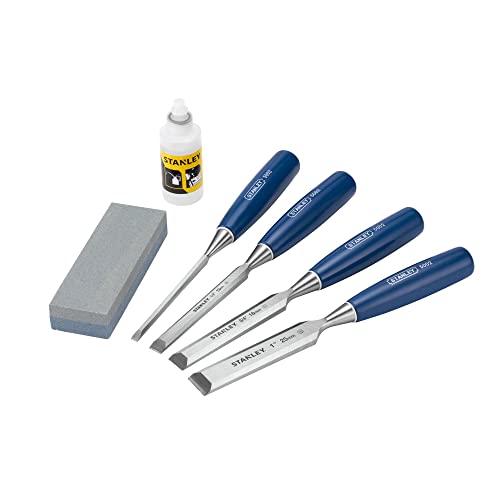STANLEY 4 Piece Chisel Set Includes 6 12 18 25 mm High Carbon Steel Blade Chisels with Sharpening Stone and Oil 0-16-130 STANLEY