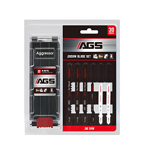 AGGRESSOR Jigsaw Blades Set 30 Piece,Assorted T-Shank Jig Saw Blades for Wood, Plastic and Metal Cutting,Multi-Purpose HCS/HSS Saw Blades AGGRESSOR