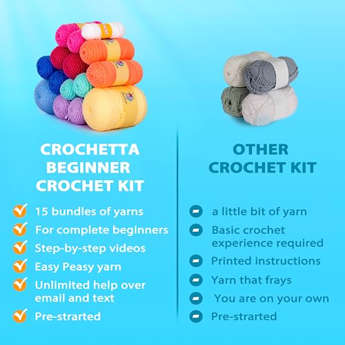 Crochetta Crochet Kit for Beginners, Crochet Kit Step-by-Step Video Tutorials, Crochet Starter Kit Learn to Crochet Kits for Adults Kids Beginners, Crochetta