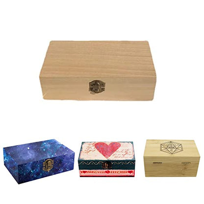 NA Unfinished wooden box, 8x4x2.3 inch storage box with hinge lid, small wooden box with rectangular souvenir and craft, craft DIY gift box, Wood