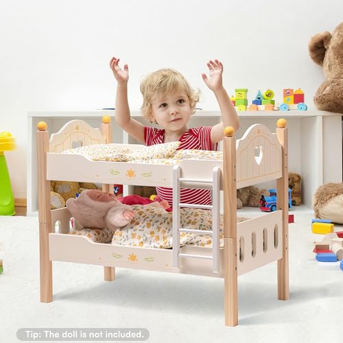 ROBOTIME Doll Bunk Beds Cradle for 18 inch Dolls, Wooden Baby Doll Beds Cribs fits American Girls (Wood, 2 Pcs Beds)