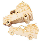 Pack of 12 Unfinished Wood Fall Pickup Trucks - Made in USA - Harvest Pumpkin Truck Wooden Shapes for Autumn, Thanksgiving Halloween, Decorations, Factory Direct Craft