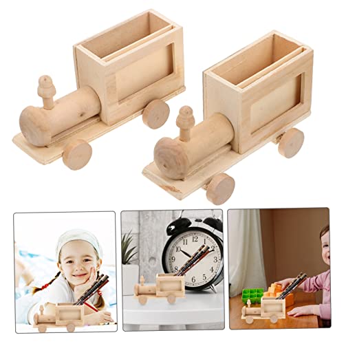 YARNOW 2pcs DIY Train Pen Holder Unfinished Wooden Toys Unfinished Blank Pen Cup Cute Pen Pot Statues Blank Wood Car Unpainted Wood Model Wooden YARNOW