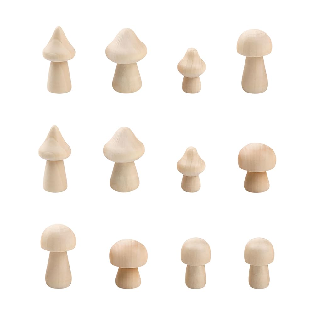 ccHuDE 12 Pcs Unfinished Wooden Mushrooms Unpainted Wood Mushrooms Small Paintable Mushrooms Mini Mushroom Figurines Craft Mushrooms Ornaments ccHuDE