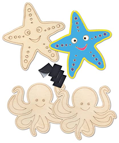 AoneFun Starfish Wooden Under The Sea Craft Sea Animal Cut Outs Wood Craft Supplies for Adults Designs to Paint Summer Crafts for Kids Bulk Craft AoneFun