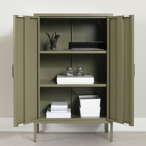 South Shore Crea Metal 2-Door Accent Cabinet, Olive Green - WoodArtSupply