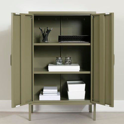 South Shore Crea Metal 2-Door Accent Cabinet, Olive Green - WoodArtSupply