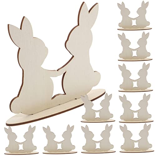 VOSAREA 10pcs White Rabbit Ornament Wood Rabbit Cutouts Wood Bunny Slice Bunny Shaped Wood Cutout Bunny Wooden Slices Easter Wood Embellishments DIY VOSAREA
