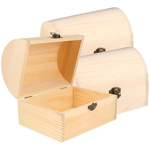 VILLCASE 3Pcs arched wooden box small wood crate jewelry organizer sundries organizer unfinished wooden case treasure case wood decor mini decor VILLCASE