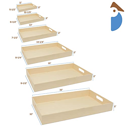 Unfinished Wood Nesting Trays with Handles, Set of 6, for Crafting, Resin, Organizing, DIY Décor, and Montessori Activity, by Woodpeckers Woodpeckers