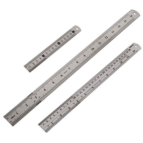 3 Pack Stainless Steel Ruler 16 inch 6 inch and 12 inch Metal Ruler Kit with Conversion Table Metric Straight Edge Linear Measurement Ruler SAMLOO