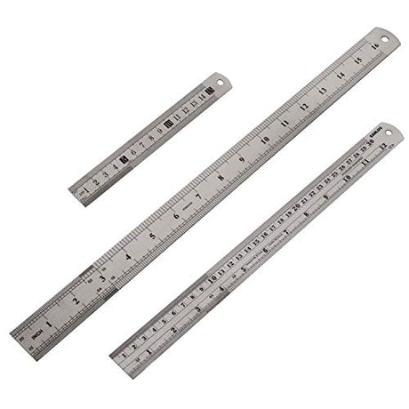 3 Pack Stainless Steel Ruler 16 inch 6 inch and 12 inch Metal Ruler Kit with Conversion Table Metric Straight Edge Linear Measurement Ruler SAMLOO
