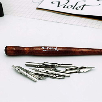 MONT MARTE Signature Calligraphy Dip Pen Set, 9 Nibs, Includes Wooden Dip Pen Handle, Interchangeable Nibs, Suitable for All Calligraphic Writing - WoodArtSupply