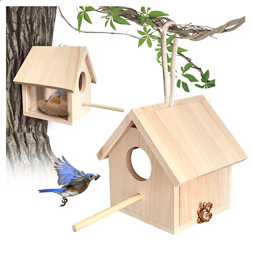 2PC Bird Houses for Outside with Pole Clearance, Bluebird House Hanging,Window Bird House Kits, Birdhouses Outdoors Hanging for Hummingbird Bluebird - WoodArtSupply