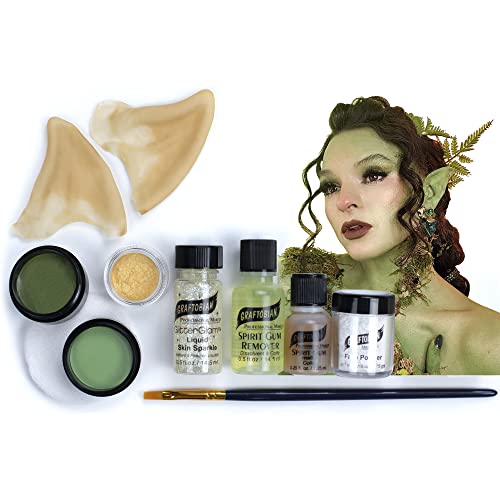 Graftobian Forest Nymph Complete Makeup Kit - Elf Ears with Spirit Gum Adhesive, Luster Face & Elven Body Colors - for Cosplay, Halloween Costumes, & Graftobian