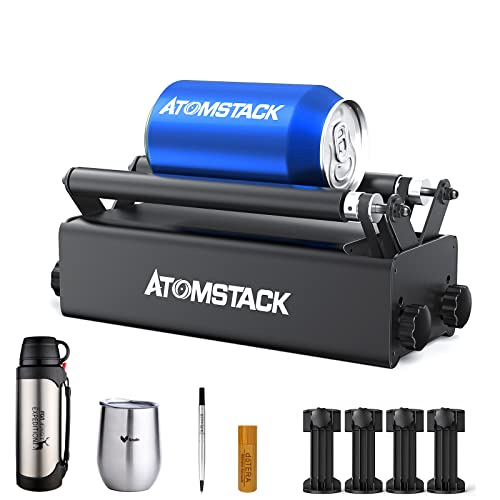 ATOMSTACK R3 Laser Engraver Rotary Roller, Laser Engraver Y-axis Rotary Roller Engraving Module for Engraving Cylindrical Objects Cans,360° Rotating - WoodArtSupply