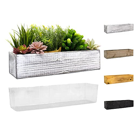 CYS EXCEL White Wooden Planter Box (17"x5" H:4") with Removable Plastic Liner | Multiple Colors Rustic Rectangle Indoor Decorative Box CYS EXCEL