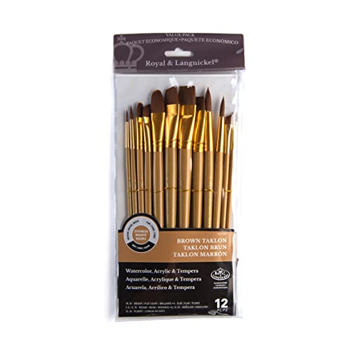 Royal Brush Manufacturing Royal and Langnickel Zip N' Close 12-Piece Brush Set, Soft Brown Taklon - WoodArtSupply