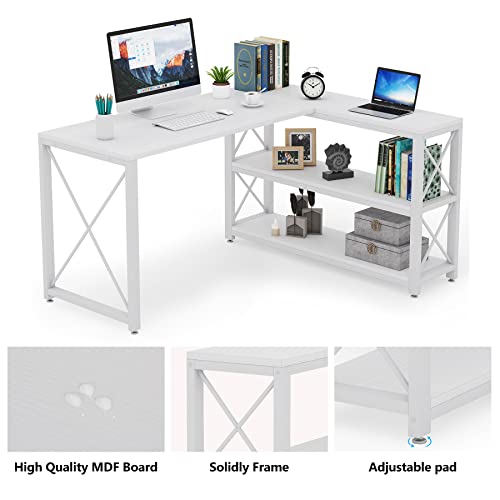 Tribesigns Reversible Industrial L-Shaped Desk with Storage Shelves, Corner Computer Desk PC Laptop Study Table Workstation for Home Office Small - WoodArtSupply