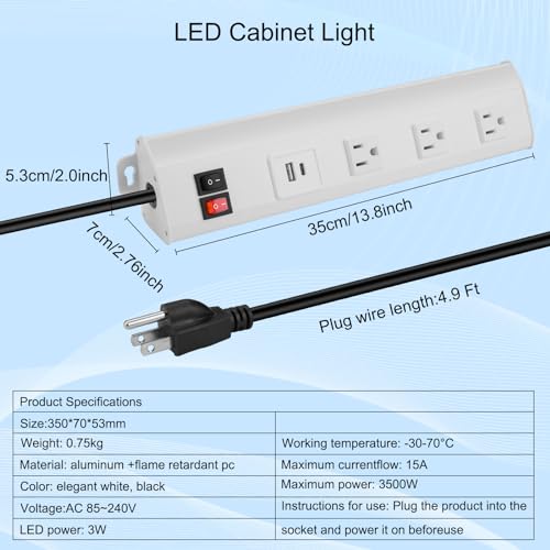 USDGTKN 14'' Under Cabinet Lights,Combo Power bar, Under Tool Cabinet Lights,Two 20W Fast Charge Ports,3000k Warm Eye Friendly Suitable for - WoodArtSupply