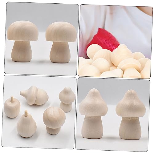 FUNOMOCYA 40pcs Wooden Fruit Ornaments Natural Unfinished Mushrooms DIY Unpainted Mushroom for Crafts Kids Unfinished Mushroom Kids Paint Mushroom FUNOMOCYA