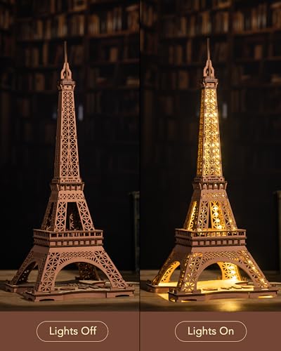 RoWood Eiffel Tower,3D Puzzle Model Kits for Adults,DIY 3D Wooden Puzzles for Adults,Builing Set with LED,Home Decoration Festival Gift Idea - WoodArtSupply