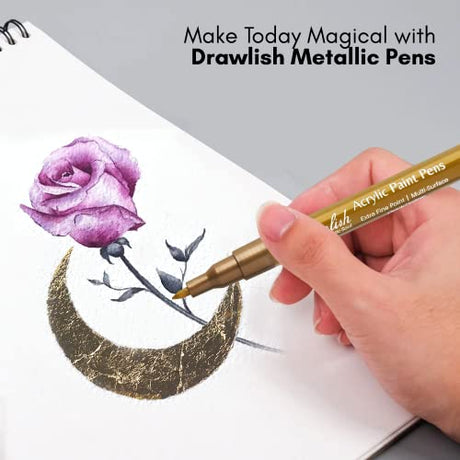 Acrylic Paint Pens - Permanent Markers 2 Gold Pens & 2 Silver Paint Marker Pens Set of 4 Acrylic Pens 0.7mm Extra Fine Tip - Ideal for Rock Painting, Drawlish