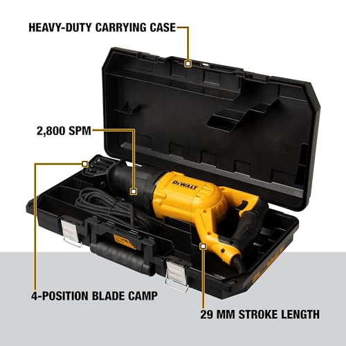 DEWALT Reciprocating Saw, 12 Amp, 2,900 RPM, 4-Position Blade Clamp, Variable Speed Trigger, Corded (DWE305), Large - WoodArtSupply