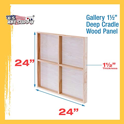 U.S. Art Supply 24" x 24" Birch Wood Paint Pouring Panel Boards, Gallery 1-1/2" Deep Cradle (Pack of 2) - Artist Depth Wooden Wall Canvases - U.S. Art Supply
