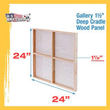 U.S. Art Supply 24" x 24" Birch Wood Paint Pouring Panel Boards, Gallery 1-1/2" Deep Cradle (Pack of 2) - Artist Depth Wooden Wall Canvases - U.S. Art Supply