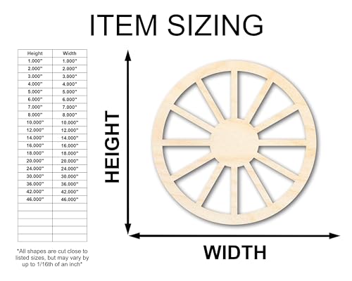 Unfinished Wood Wagon Wheel Shape | Rustic Farmhouse | DIY Craft Cutout | Up to 24" 10" / 3/4" 24 Hour Crafts