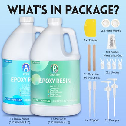 Epoxy Resin Kit - 1 Gallon Epoxy Resin Crystal Clear,Yellowing Resistant Fast Curing No Bubble for Casting Coating Art DIY Craft Jewelry Molds Wood - WoodArtSupply