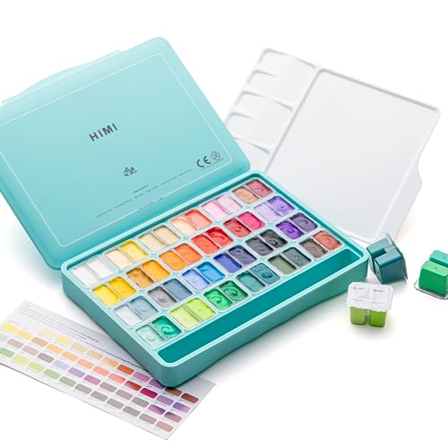 HIMI Twin Cup Jelly Gouache Paint Set, 48 Colors 12g, Jelly Cup Design, Non Toxic Paint for Canvas and Paper, Art Supplies for Professionals (Green - WoodArtSupply