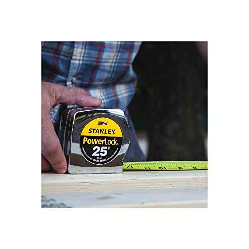 Stanley 33425 Powerlock II Power Return Rule, 1-Inch x 25ft, Chrome/Yellow Stanley