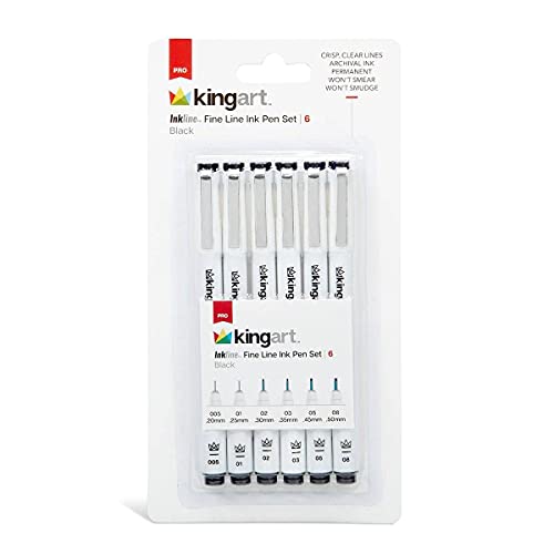 KINGART 430-6 PRO Inkline Micro Line & Precision Graphic Pens, 6 Assorted Nibs, Archival Waterproof Black Japanese Ink for Art, Illustration, - WoodArtSupply