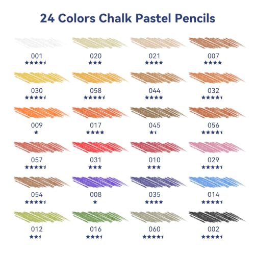 LIGHTWISH Professional Colored Charcoal Pencils,24 Colors Pastel Chalk Pencils Set in Gift Metal Box,for Beginners Adults Artists Shading Drawing LIGHTWISH