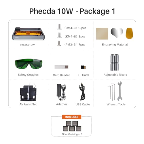ELEGOO PHECDA 10W Laser Engraver & Cutter with Air Assist & Filter Cartridge, CNC Laser Engraving and Cutting Machine for Wood and Metal, Dark ELEGOO