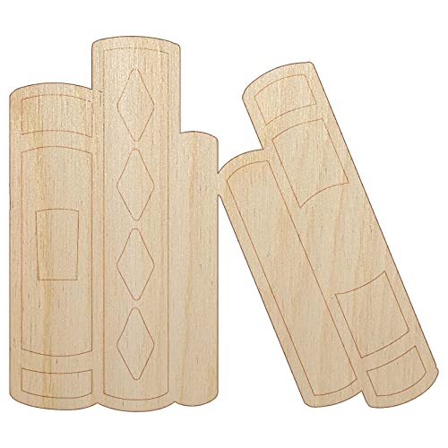 Books in a Row Reading Library Unfinished Wood Shape Piece Cutout for DIY Craft Projects - 1/4 Inch Thick - 4.70 Inch Size - WoodArtSupply