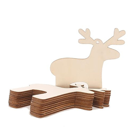 Yardenfun 10pcs Unfinished Wood Ornaments Embellishments Hanging Ornaments Wood Shape Christmas Deer Decorations Christmas Wood Cutouts Gift Tags Yardenfun