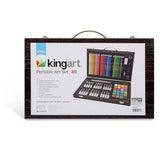KINGART Mixed Media Art Set, Wood Case, Watercolor Cakes, Oil Pastels, Colored Pencils, Paint Brushes, Sanding Block, Eraser, Sharpener, Sketching, KINGART