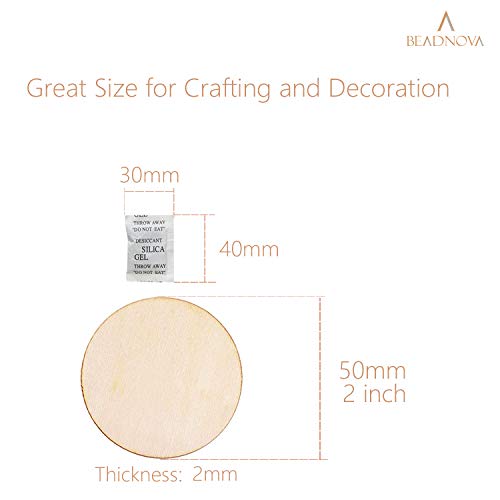 BEADNOVA Round Wood Circle Natural Unfinished Wooden Discs Plywood Circles Cutout for DIY Crafts (2 Inch, 50 Pieces) BEADNOVA