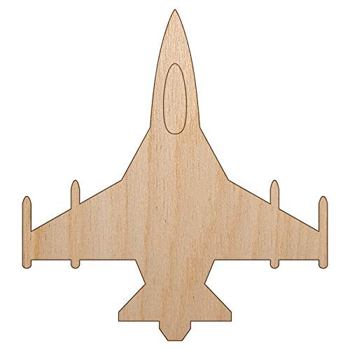 Fighter Jet Military Airplane Unfinished Wood Shape Piece Cutout for DIY Craft Projects - 1/4 Inch Thick - 6.25 Inch Size Sniggle Sloth