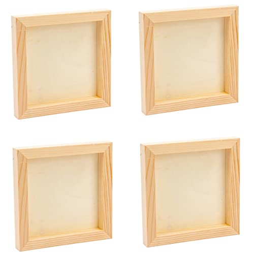 4PCS Wood Panel Board, 4 x 4 inch Unfinished Wood Canvas Square Wooden Panel Boards for Painting, Pouring, Arts Use with Oils, Acrylics